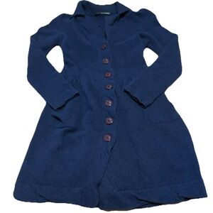 D Exterior Womens Wool Angora Detail Ribbed Long Sleeve Dress Blue Size S Button